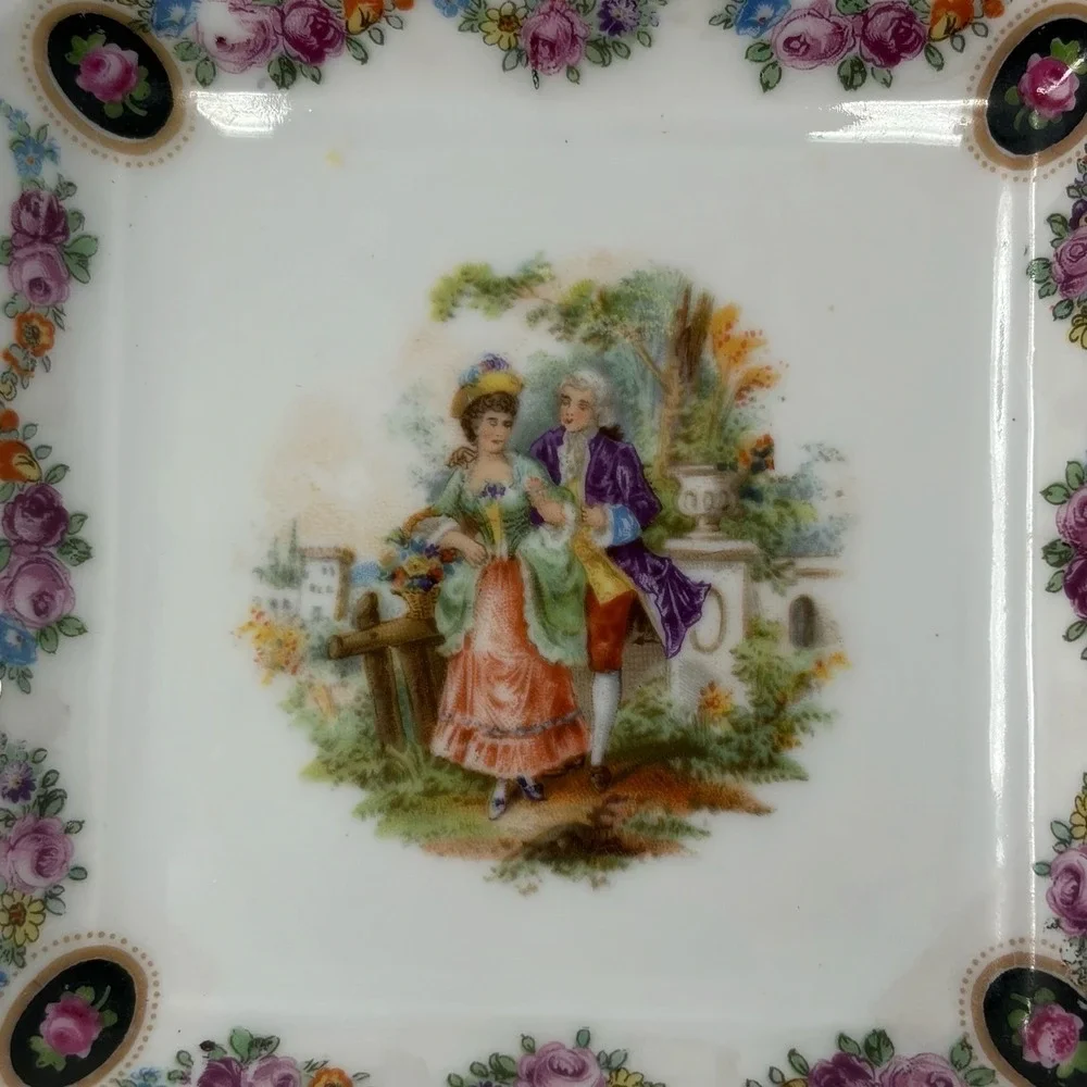 Vintage Schumann Bavaria Reticulated Porcelain Trinket Dish Courting Couple
